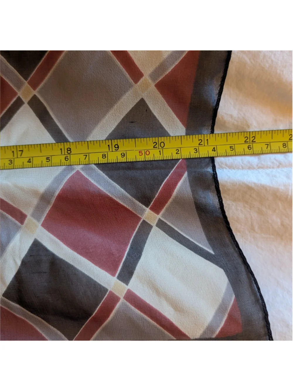 Women's Talbots Pure Silk Scarf Red Grey Cream, Black Argyle Pattern